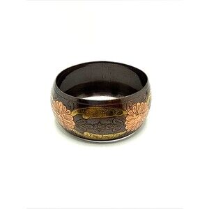 Vintage Floral Copper Bangle Bracelet Brass Plated Boho Etched Wide Statement